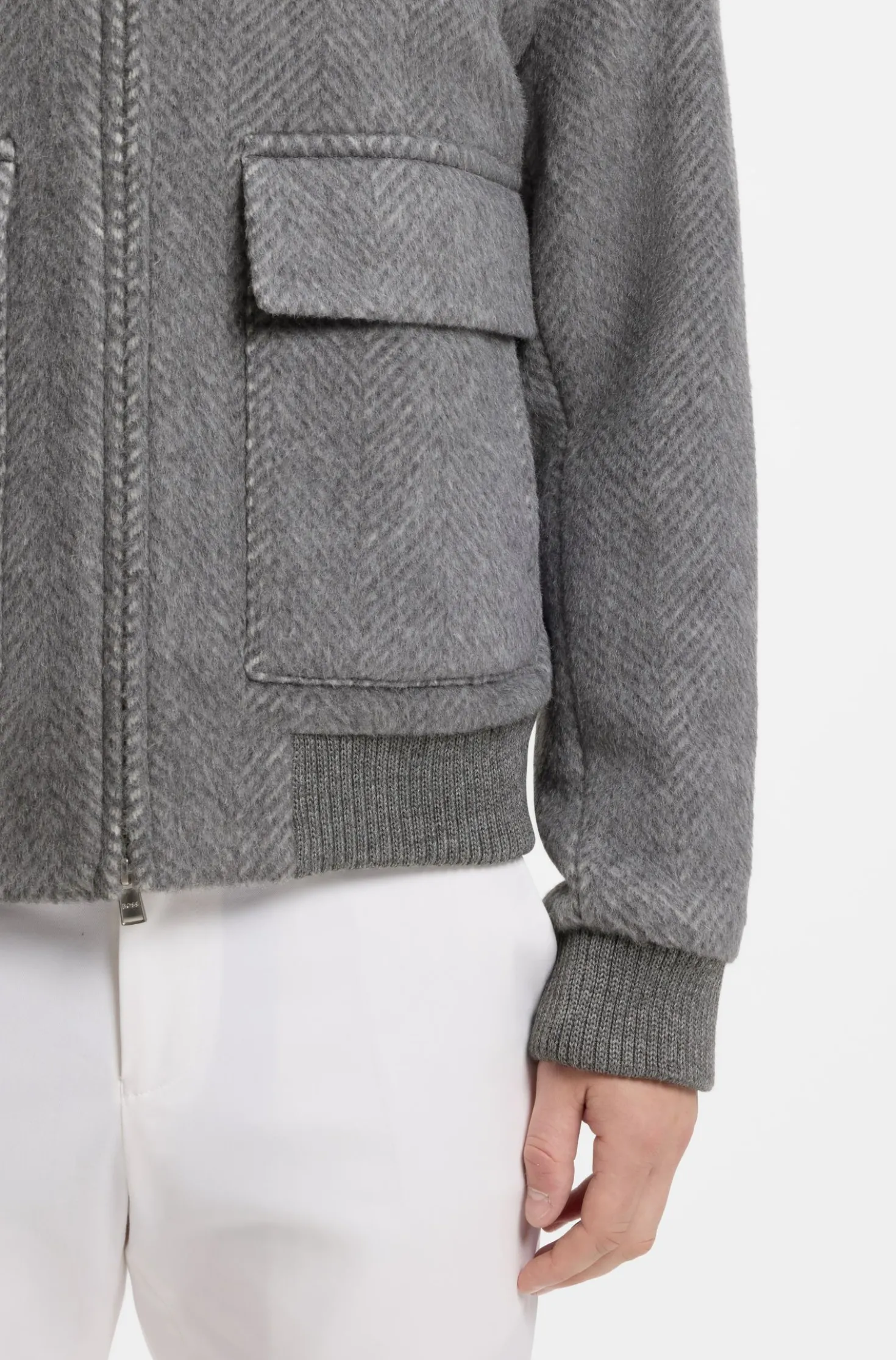 Relaxed-fit jacket in a herringbone-patterned alpaca blend
