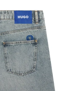 Relaxed-fit jeans in ocean-blue rigid denim