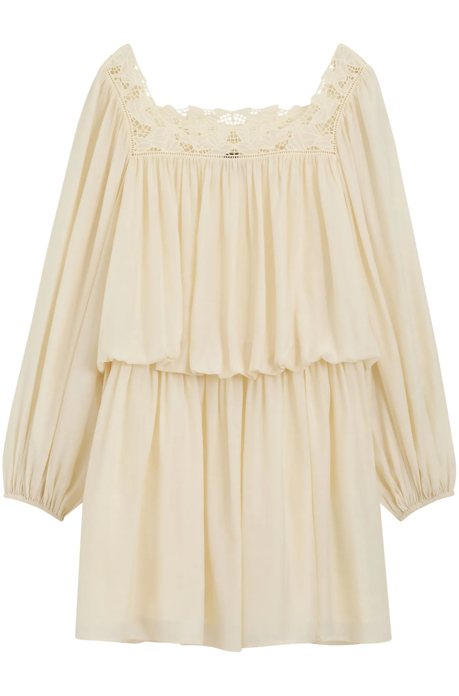 Relaxed-fit muslin dress with embroidered neckline