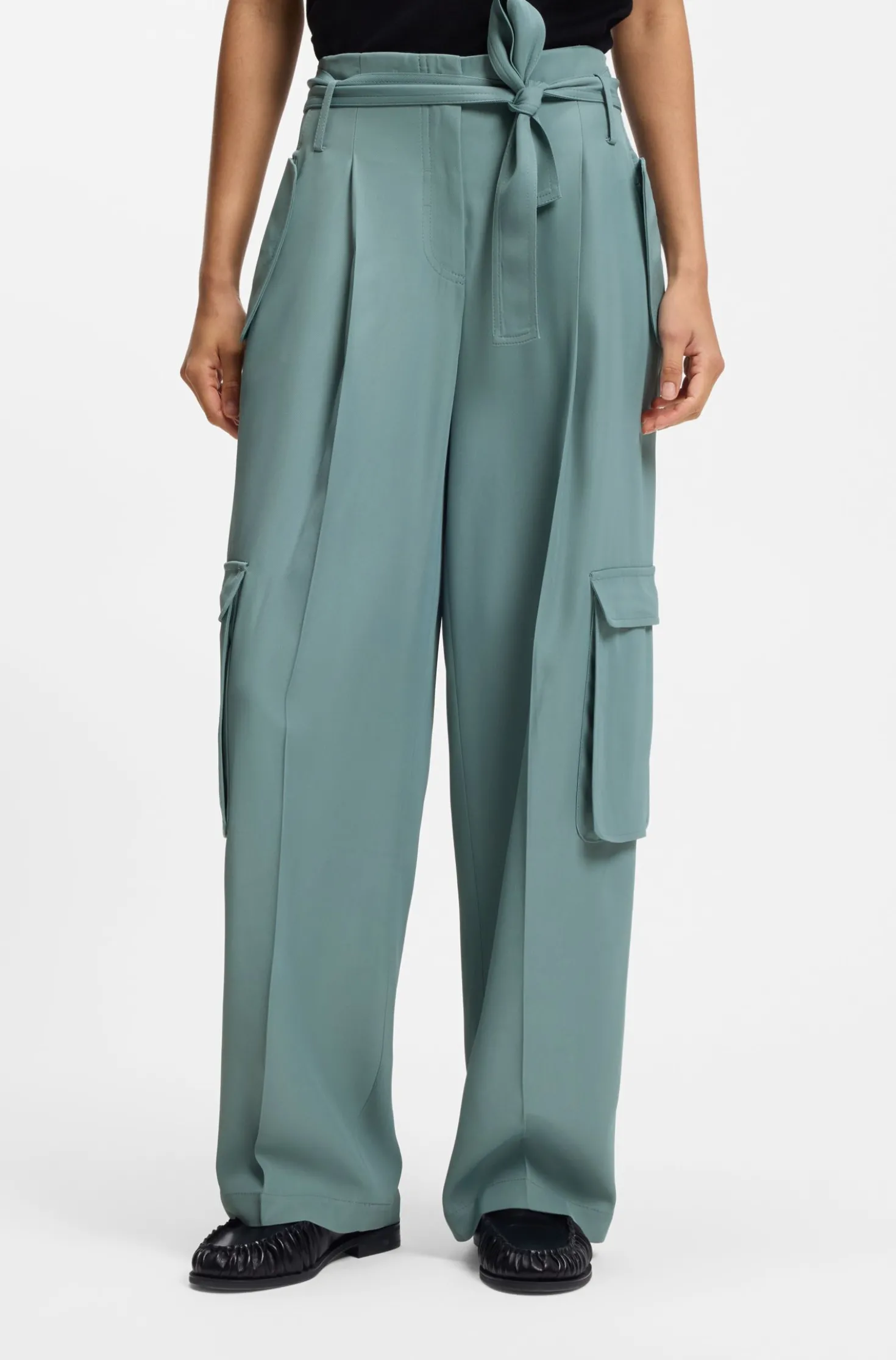 Relaxed-fit paperbag trousers in drapey twill