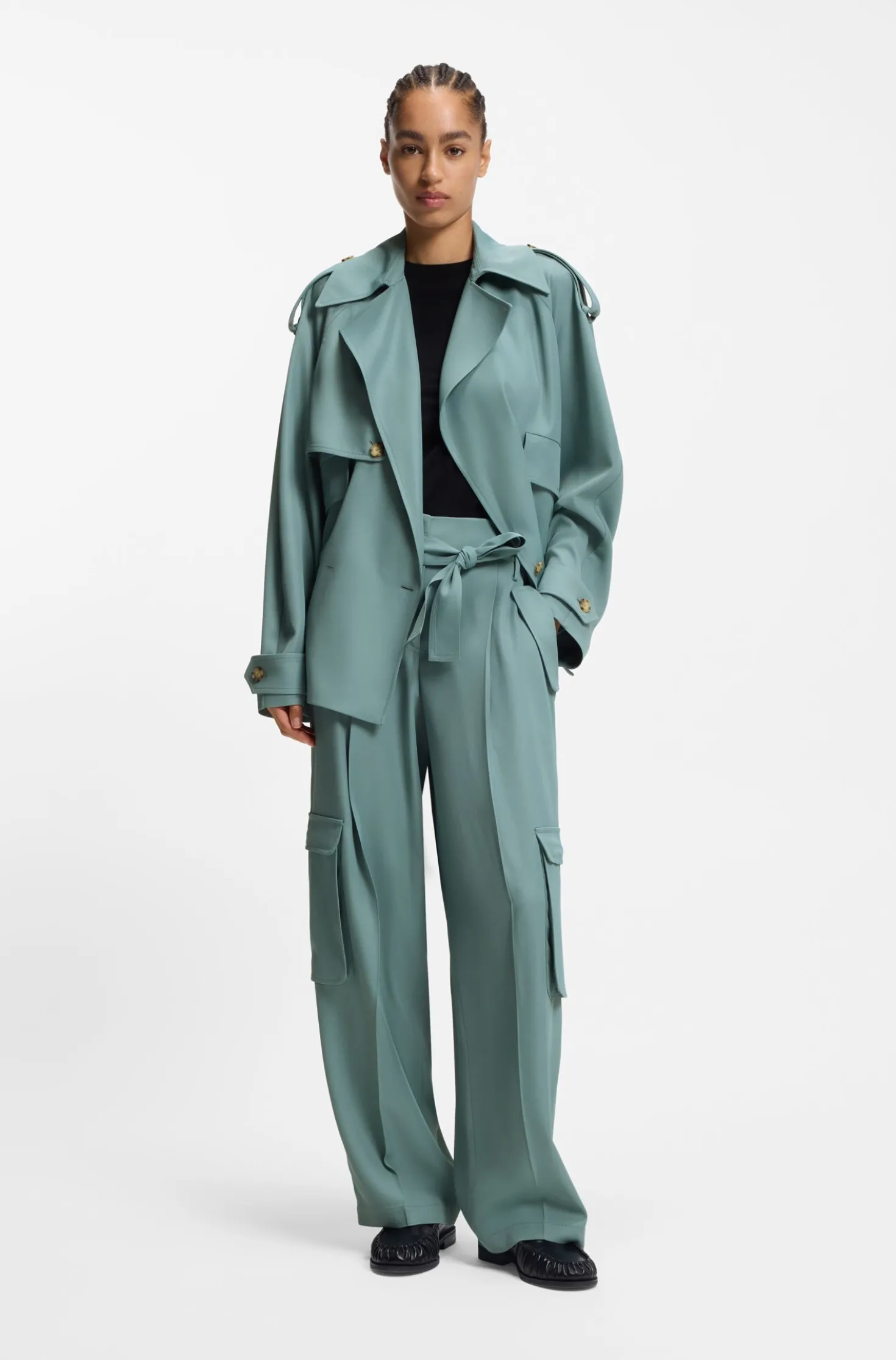 Relaxed-fit paperbag trousers in drapey twill