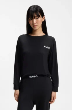 Relaxed-fit stretch-jersey pyjama top with logo print