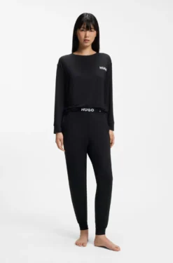 Relaxed-fit stretch-jersey pyjama top with logo print