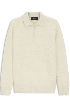 Relaxed-fit sweater in structured cashmere with polo collar
