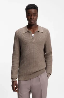 Relaxed-fit sweater in structured cotton with polo collar