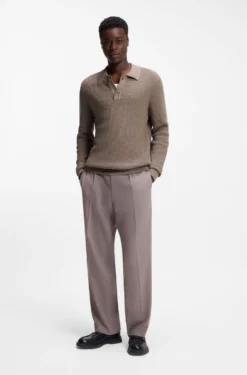 Relaxed-fit sweater in structured cotton with polo collar