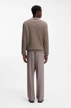 Relaxed-fit sweater in structured cotton with polo collar