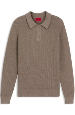 Relaxed-fit sweater in structured cotton with polo collar