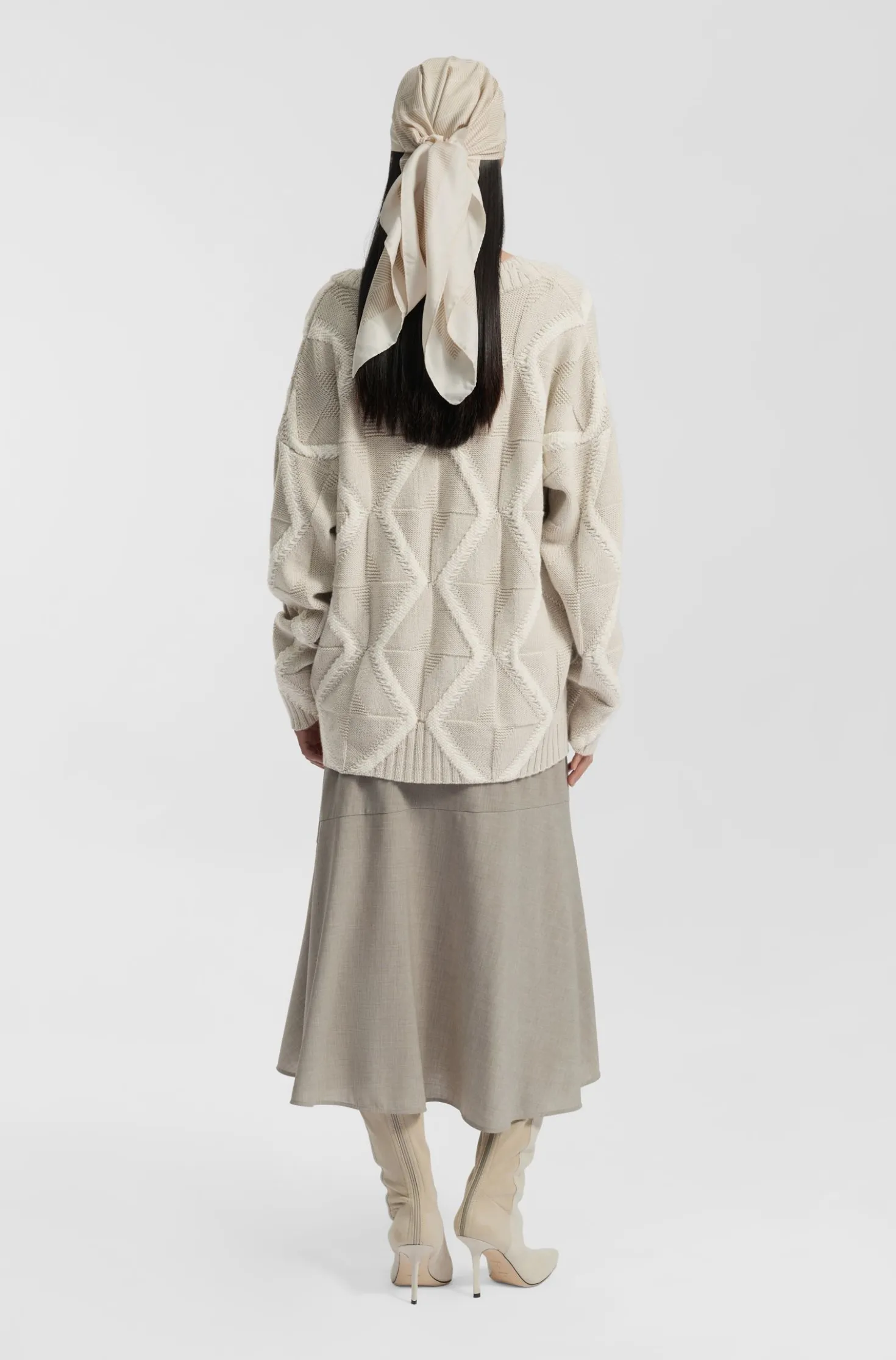 Relaxed-fit sweater in virgin wool with Aran knit