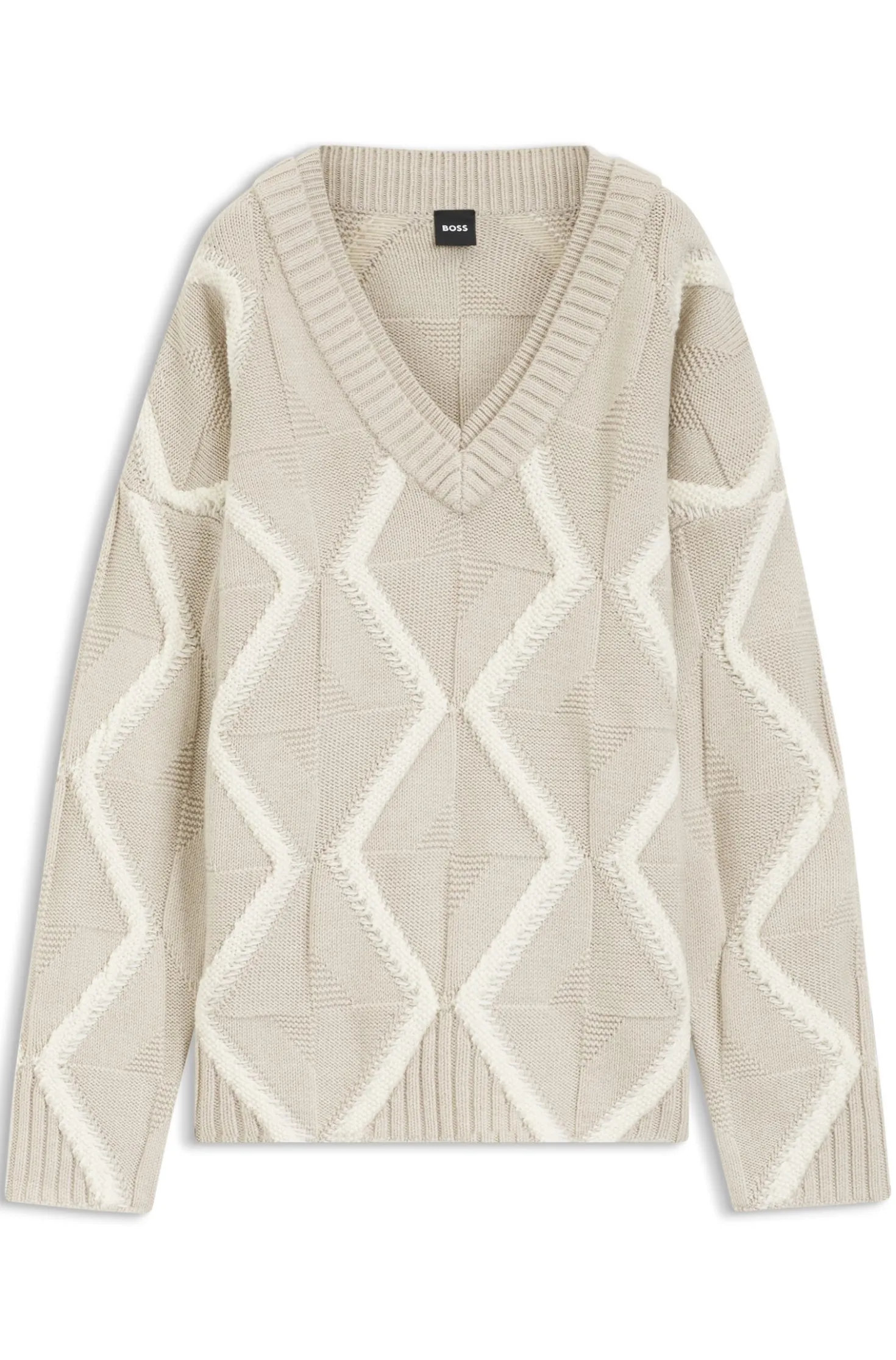 Relaxed-fit sweater in virgin wool with Aran knit