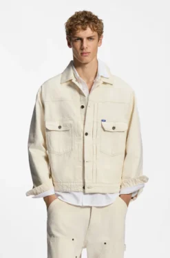 Relaxed-fit trucker jacket in ecru denim