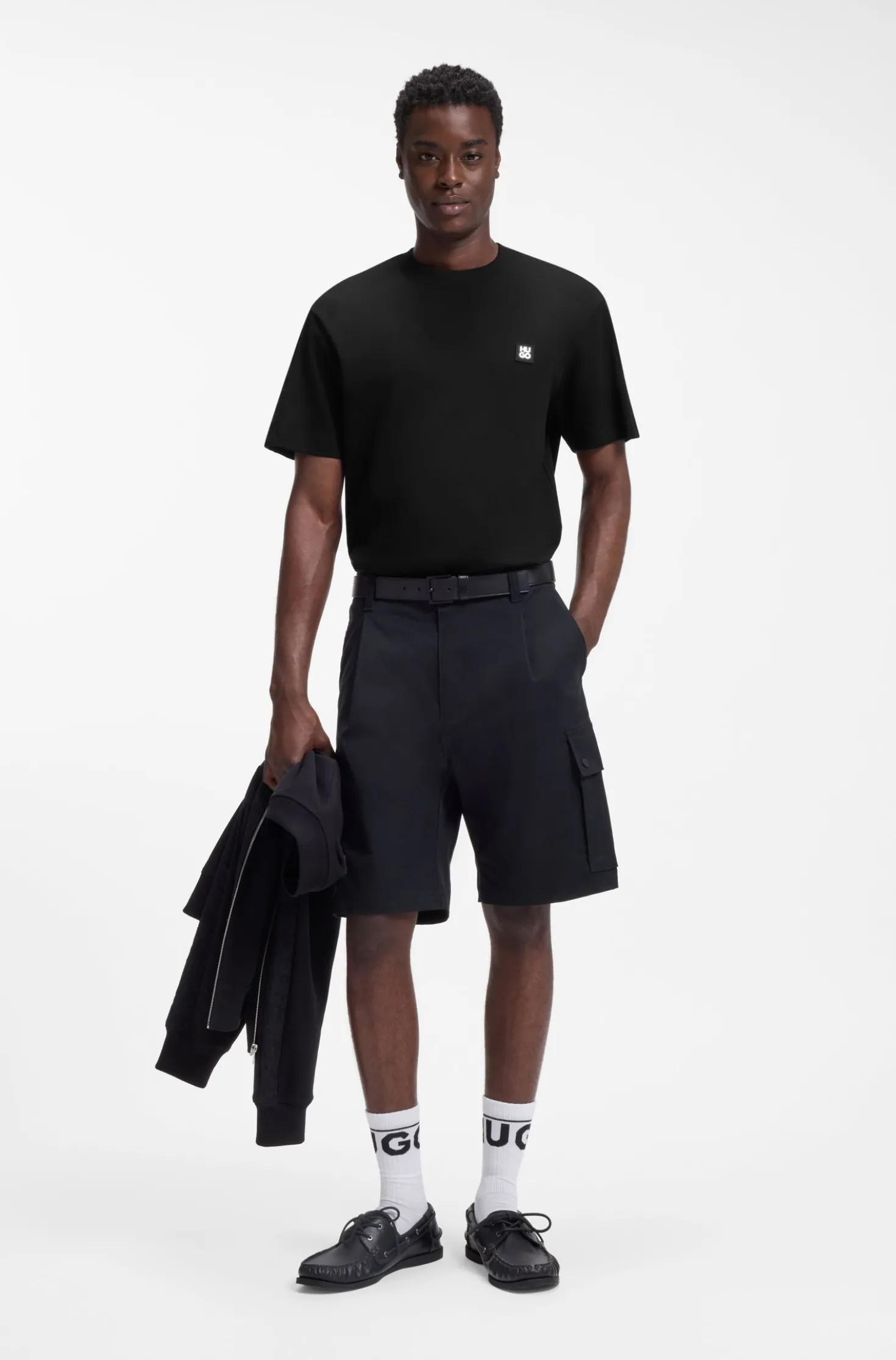 Relaxed-fit T-shirt in interlock cotton with embroidered shoulders