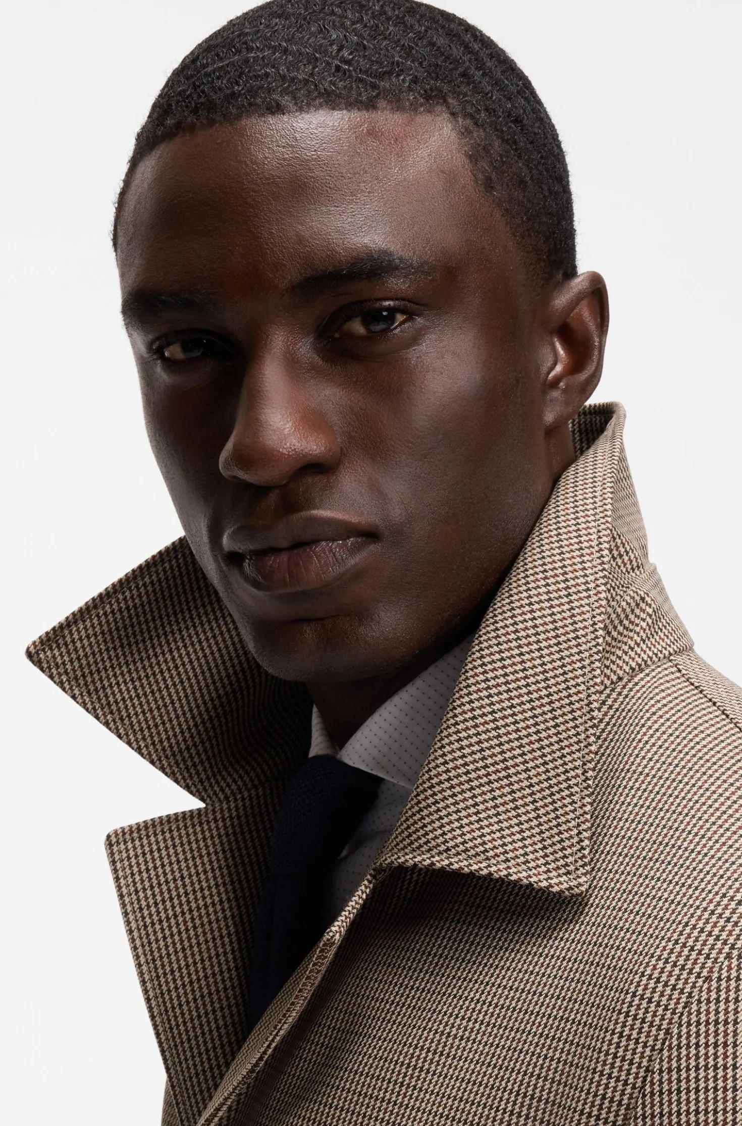 Relaxed-fit water-repellent coat in houndstooth virgin wool