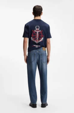 Relaxed-tapered-fit jeans in blue denim