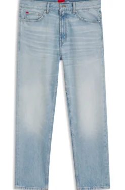 Relaxed-tapered-fit jeans in bright-blue denim