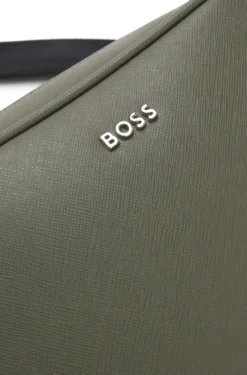 Reporter bag with silver-tone logo lettering