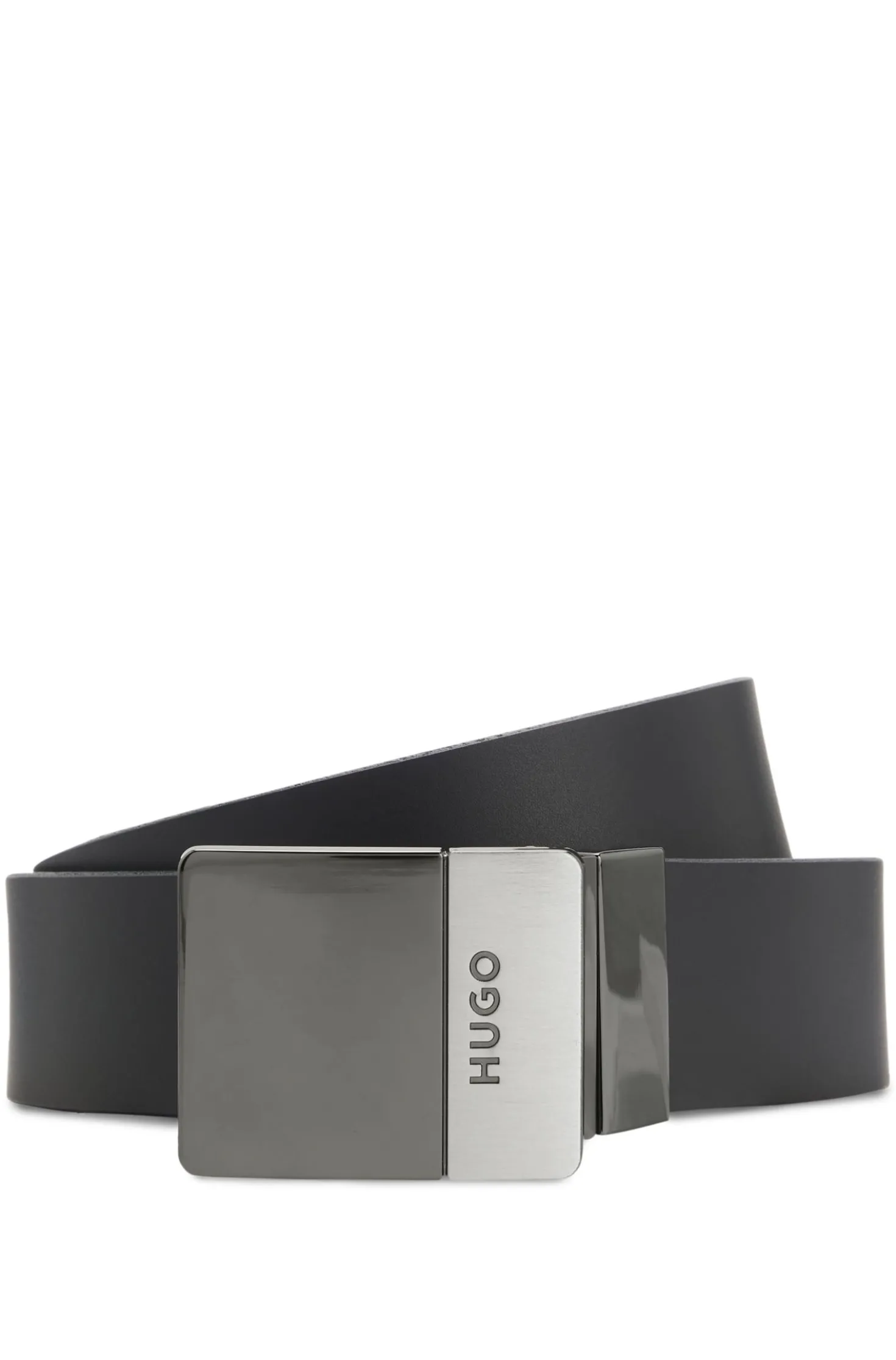 Reversible Italian-leather belt with two buckles