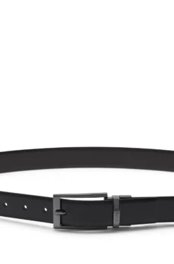 Reversible leather belt with branded keeper