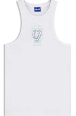 Ribbed-cotton tank top with logo artwork