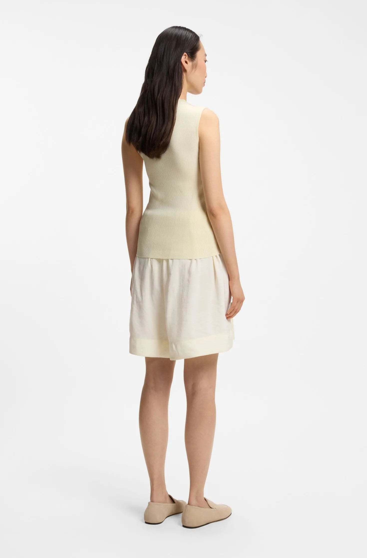 Ribbed-knit top with mock neckline