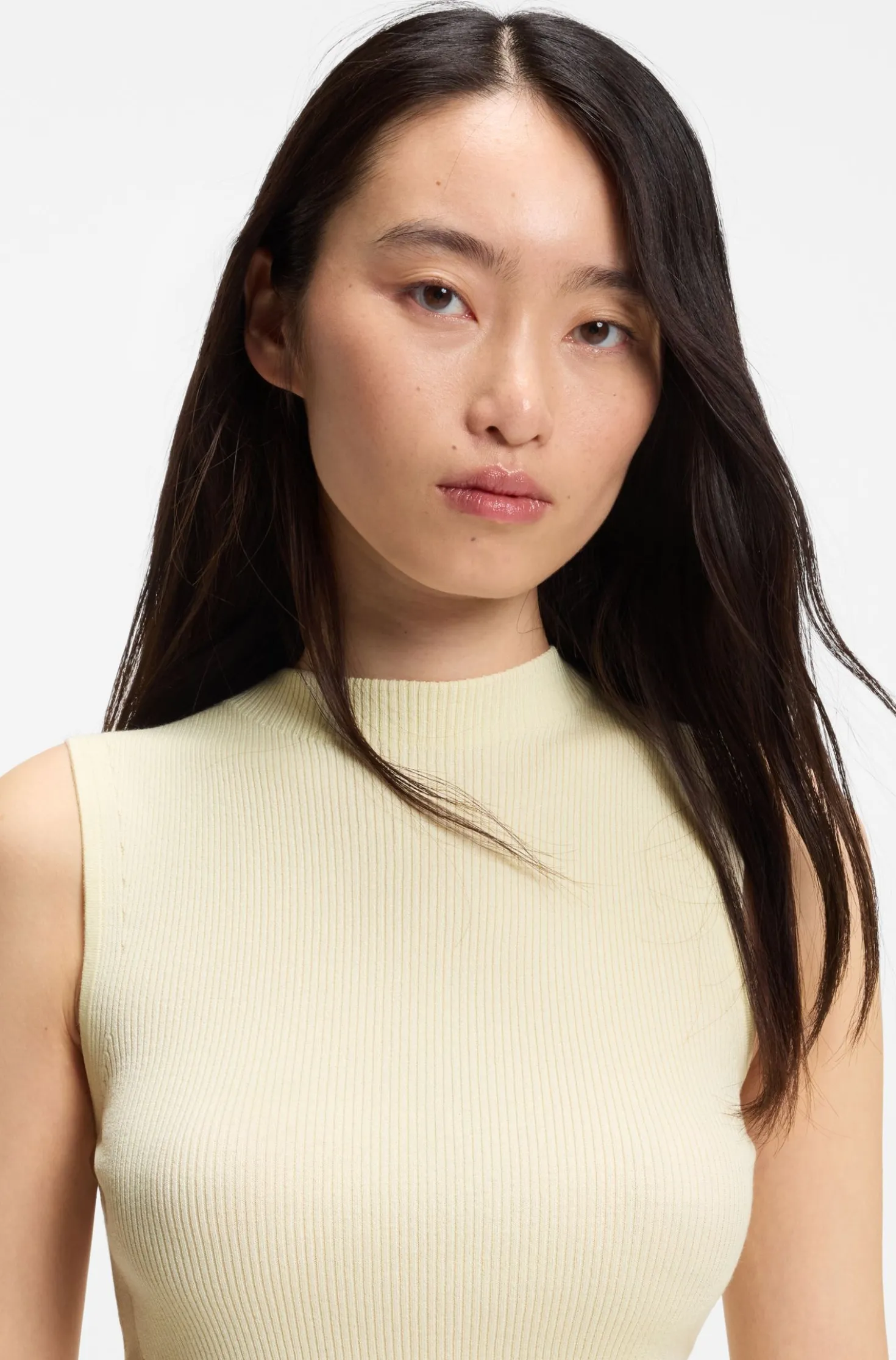 Ribbed-knit top with mock neckline
