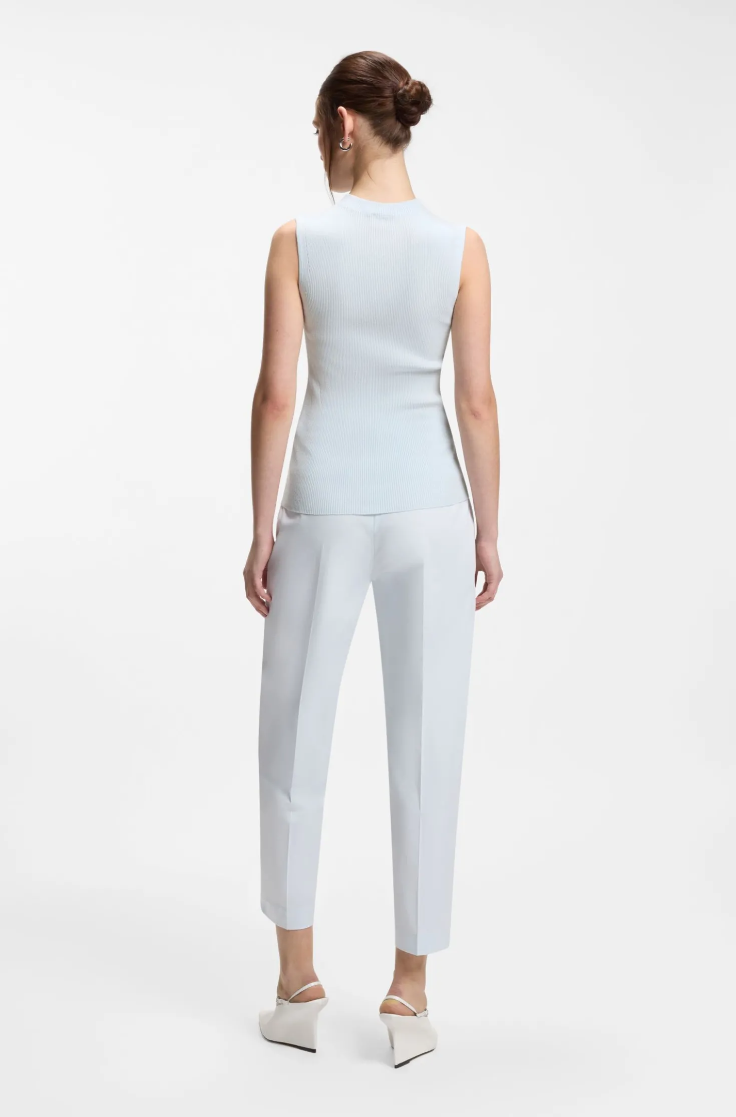 Ribbed-knit top with mock neckline