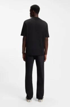 Ribbed-neck cotton T-shirt with logo badge