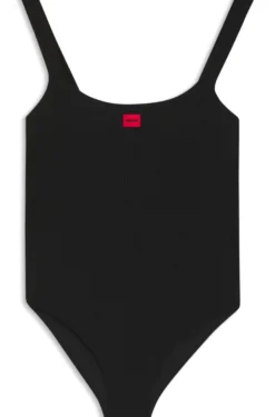 Ribbed swimsuit with red logo label