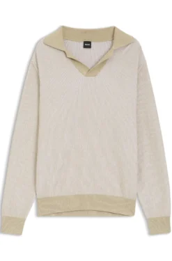 Rib-knit cotton-blend sweater with Johnny collar