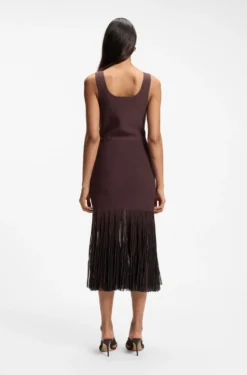 Rib-knit dress with sheer pleating