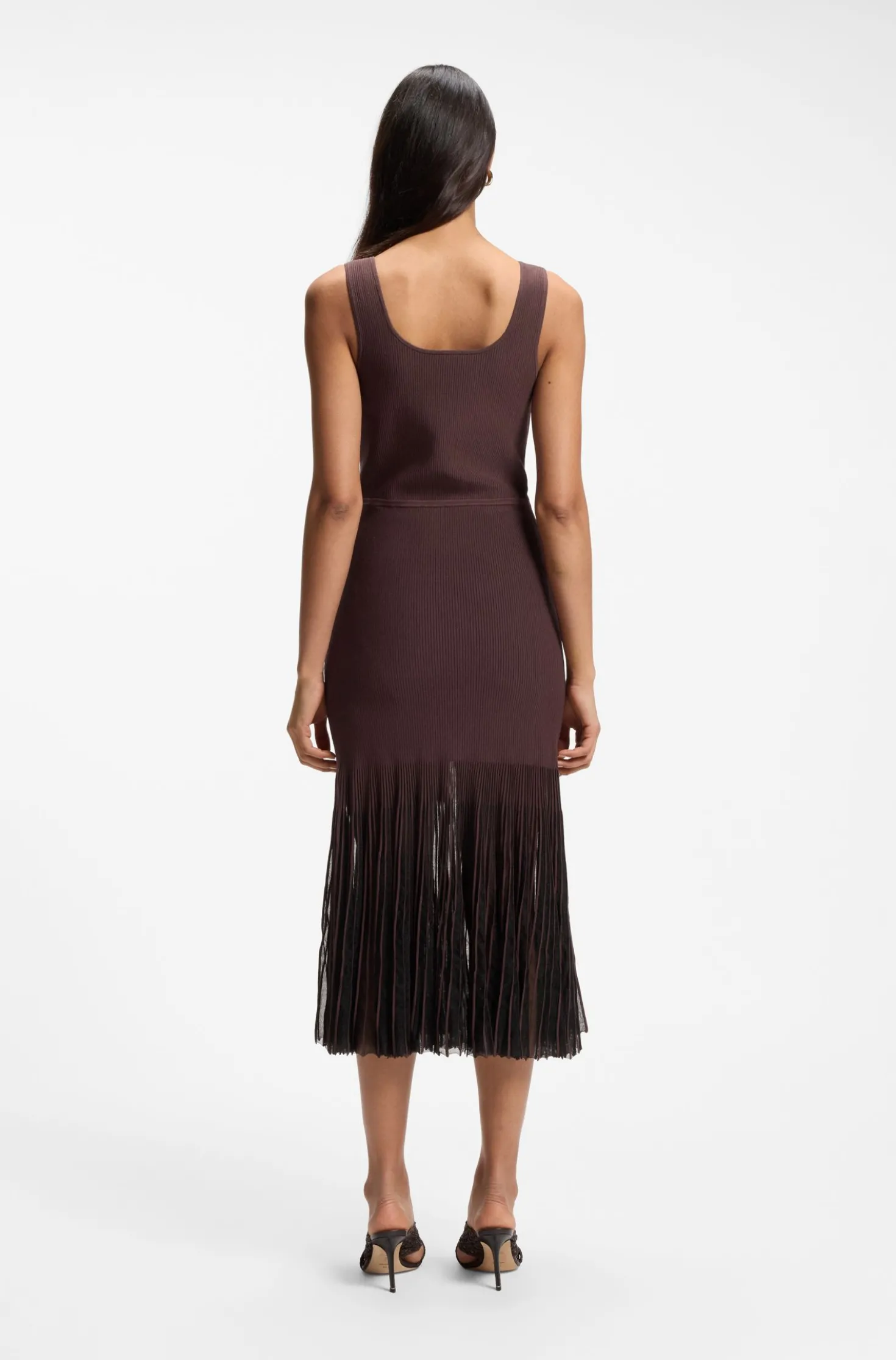 Rib-knit dress with sheer pleating