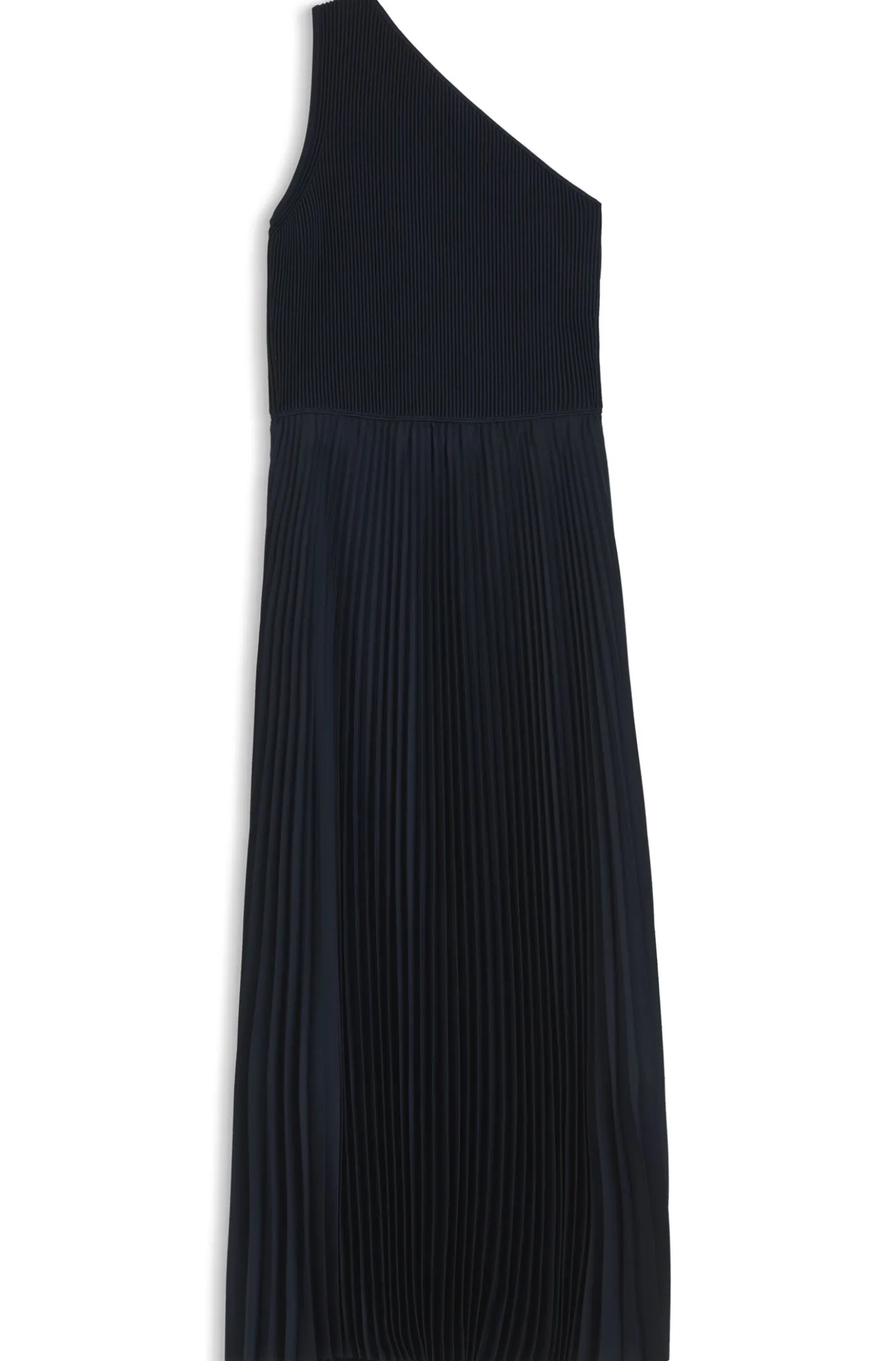 Rib-knit one-shoulder dress with plissé skirt