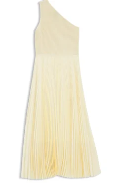 Rib-knit one-shoulder dress with plissé skirt