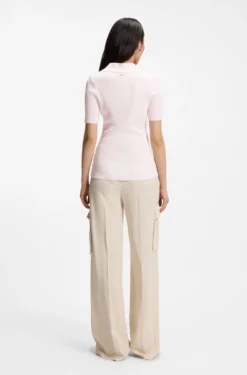 Rib-knit polo in breathable fabric