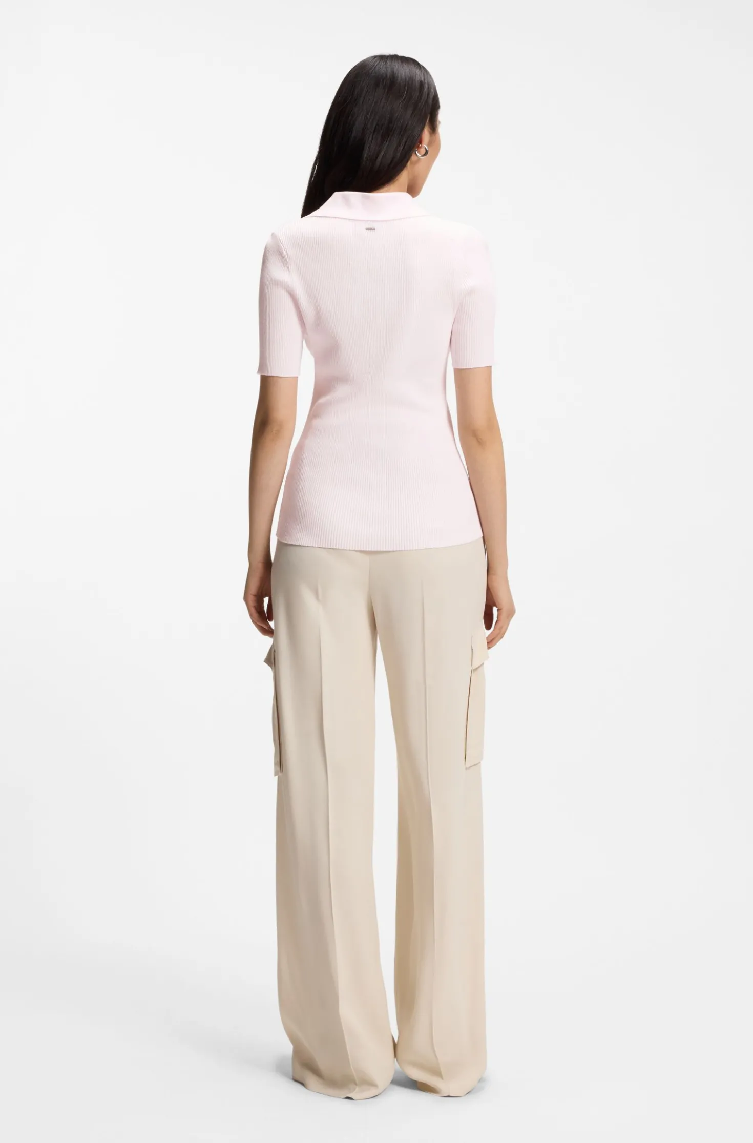 Rib-knit polo in breathable fabric