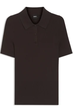 Rib-knit polo in breathable fabric