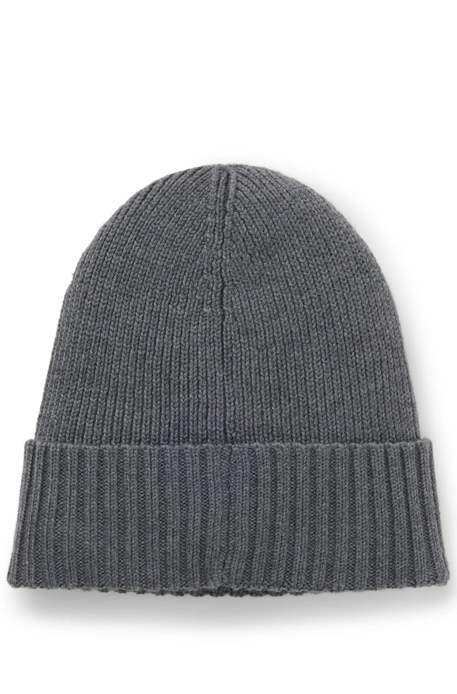 Rib-knit virgin-wool beanie with logo plaque