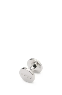 Round cufflinks with enamel core and logo