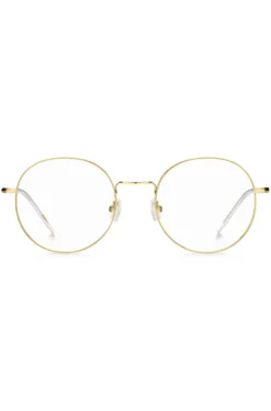 Round gold-tone optical frames with lasered logo