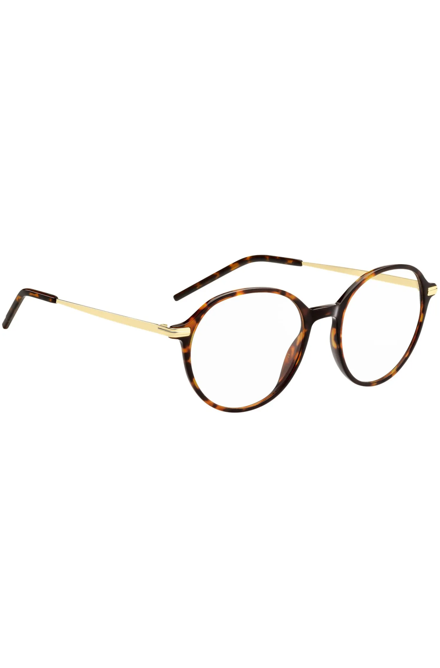 Round Havana-acetate optical frames with gold-tone temples