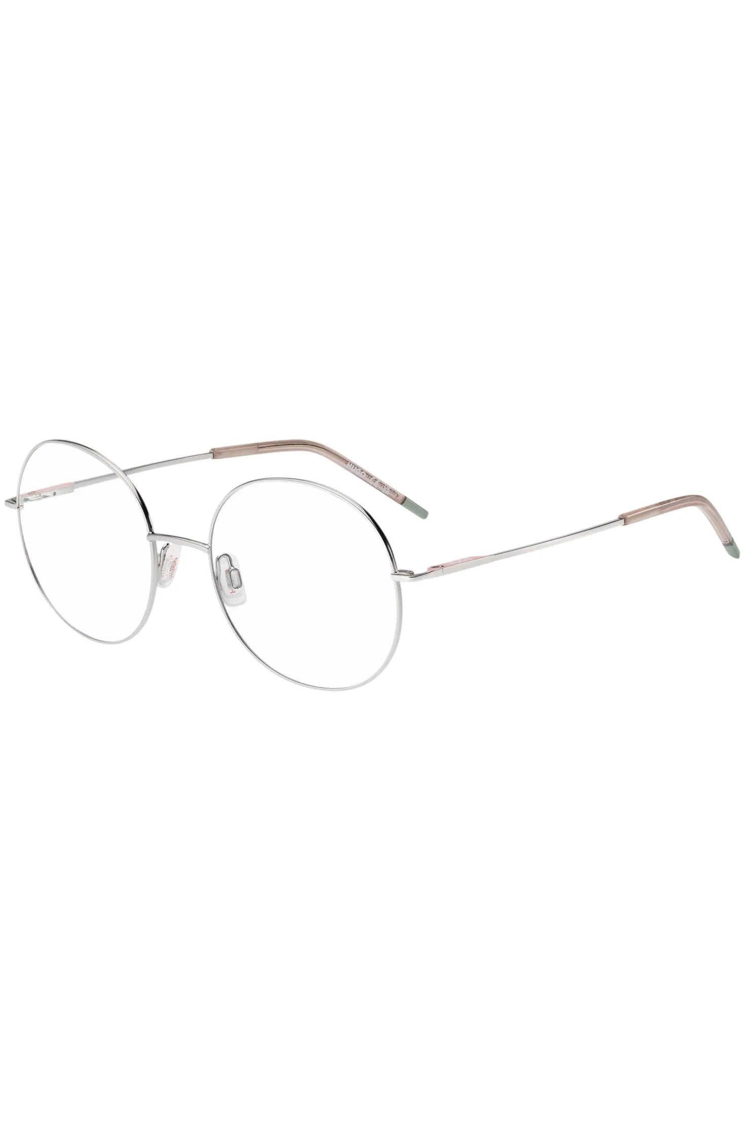 Round optical frames with rose-coloured trims