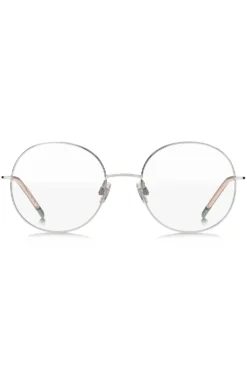 Round optical frames with rose-coloured trims