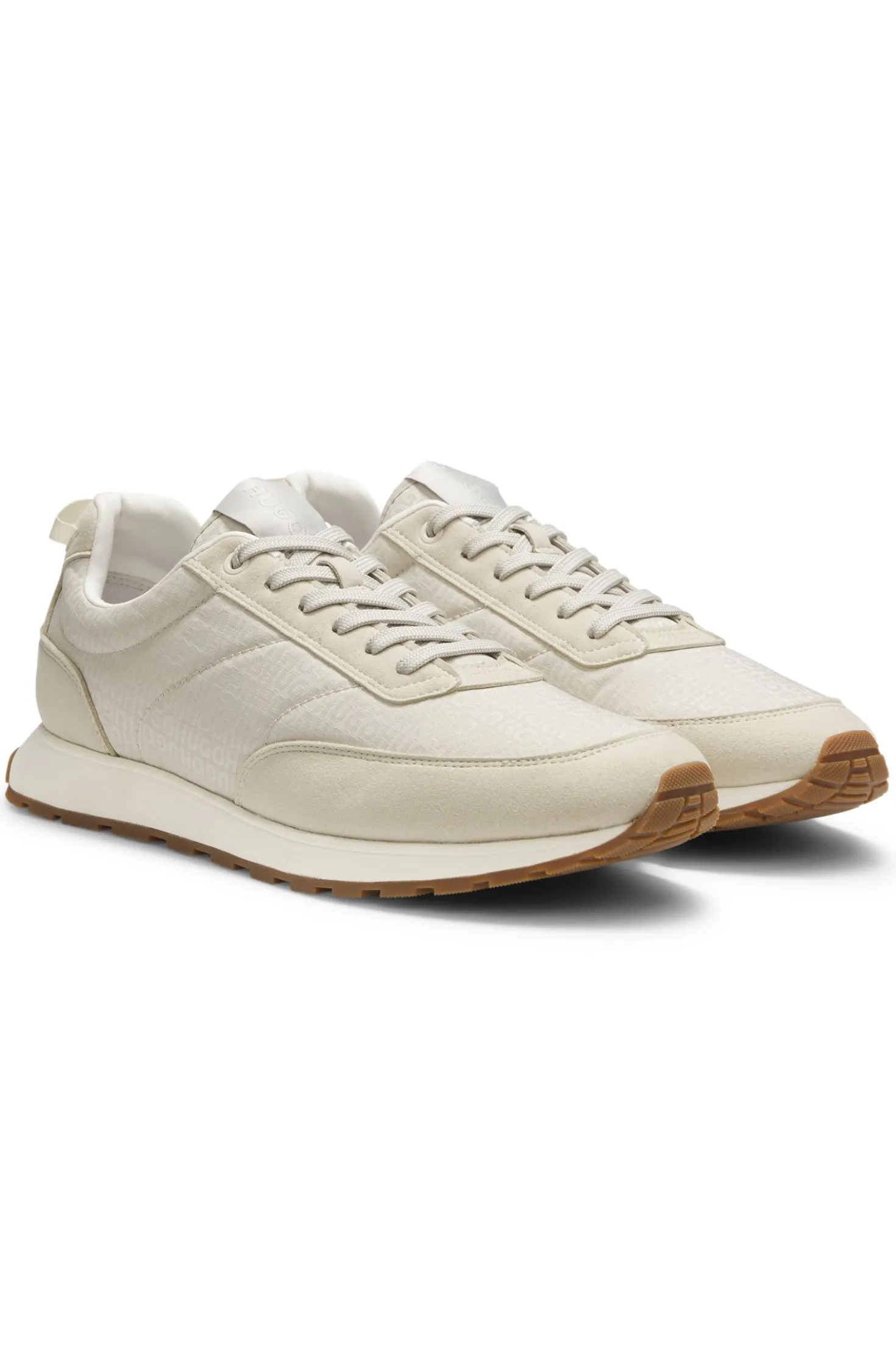 Running-inspired trainers with monogram-jacquard uppers