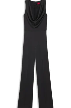 Satin jumpsuit with waterfall neckline