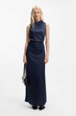 Satin maxi dress with gathered details
