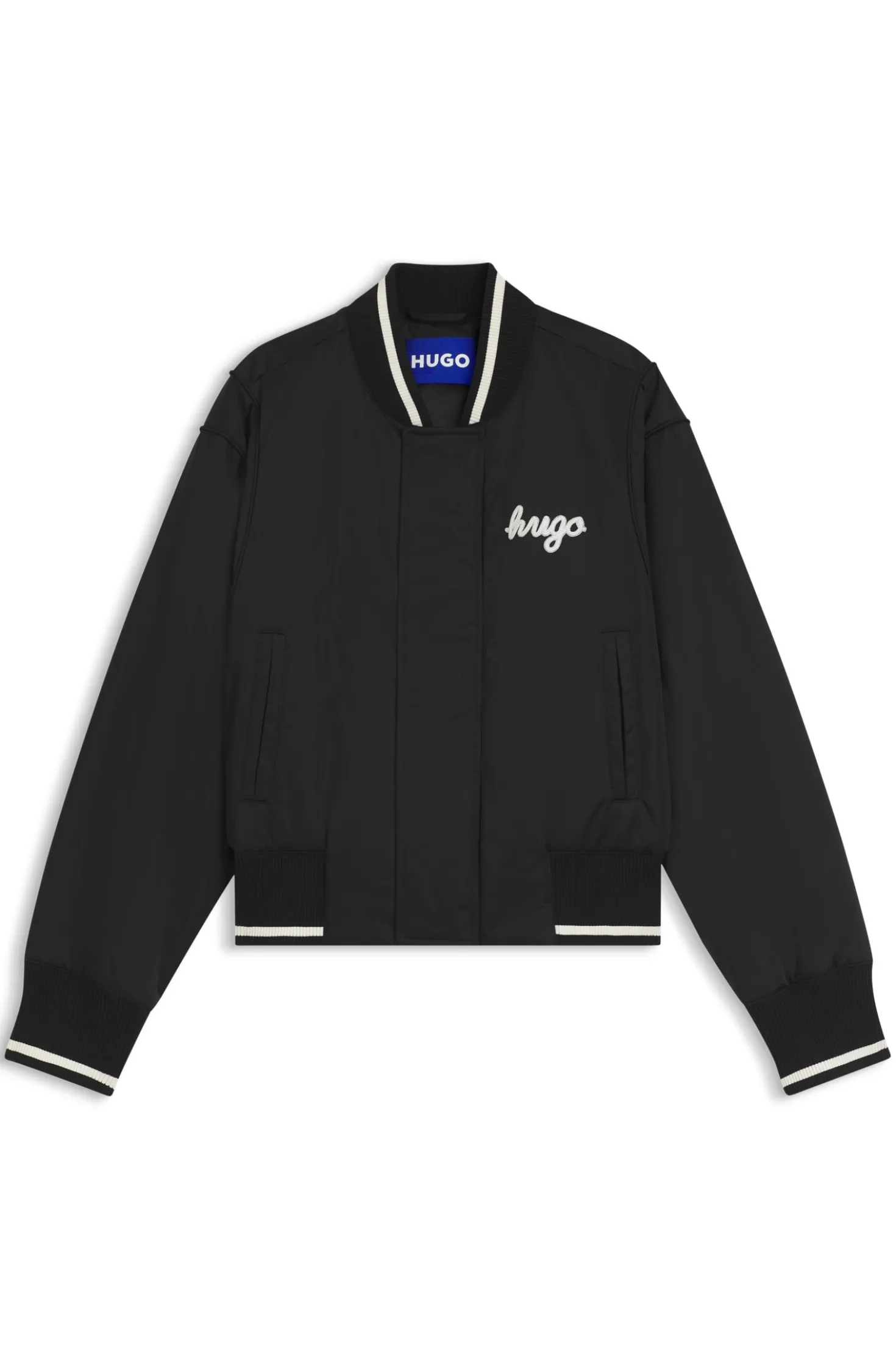 Satin varsity bomber jacket with padded comfort