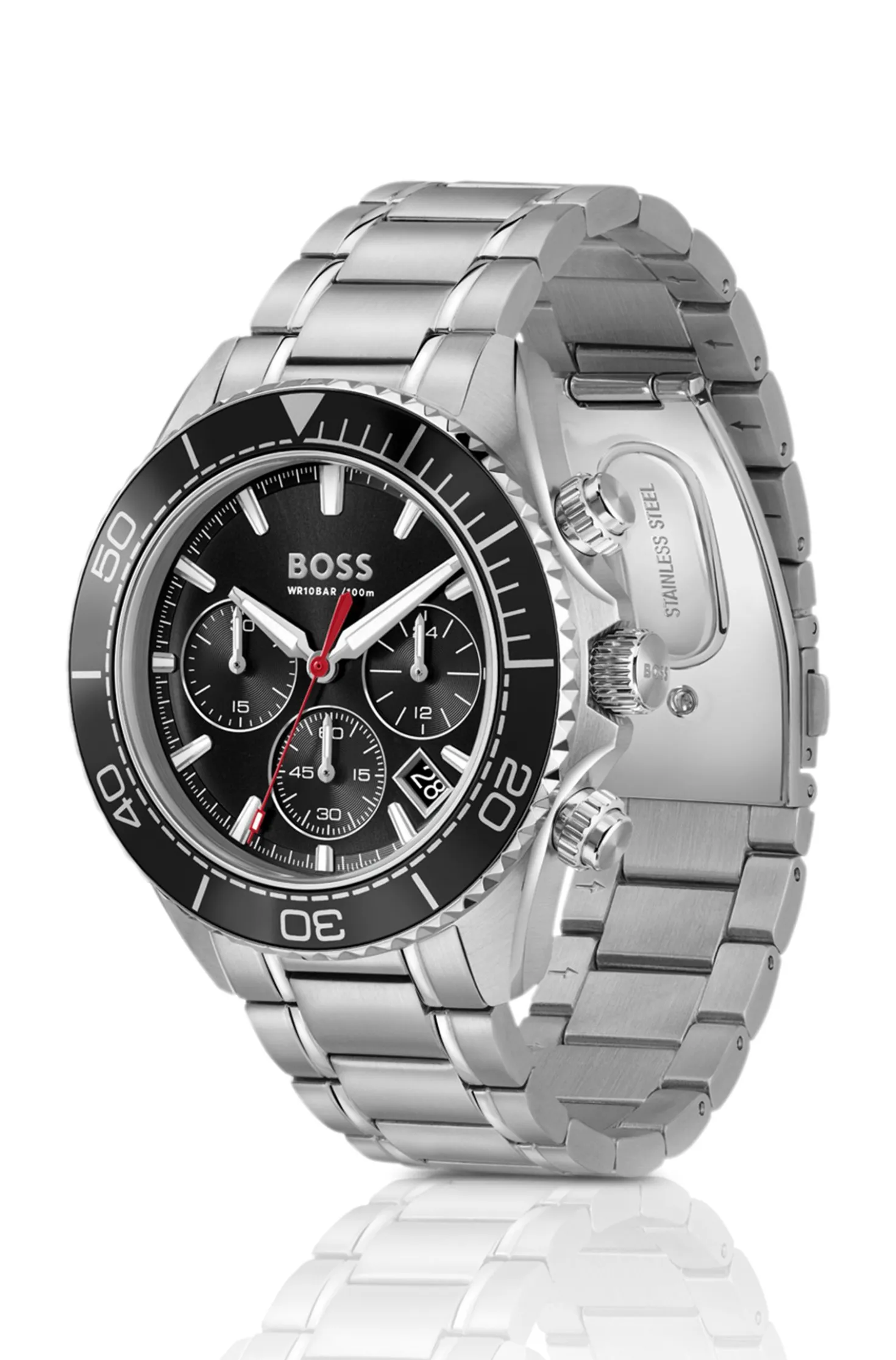Sealiner black-dial watch with rotating tachymeter bezel