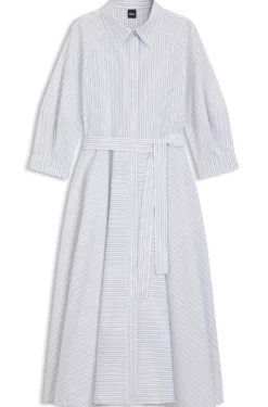 Shirt dress in striped cotton poplin