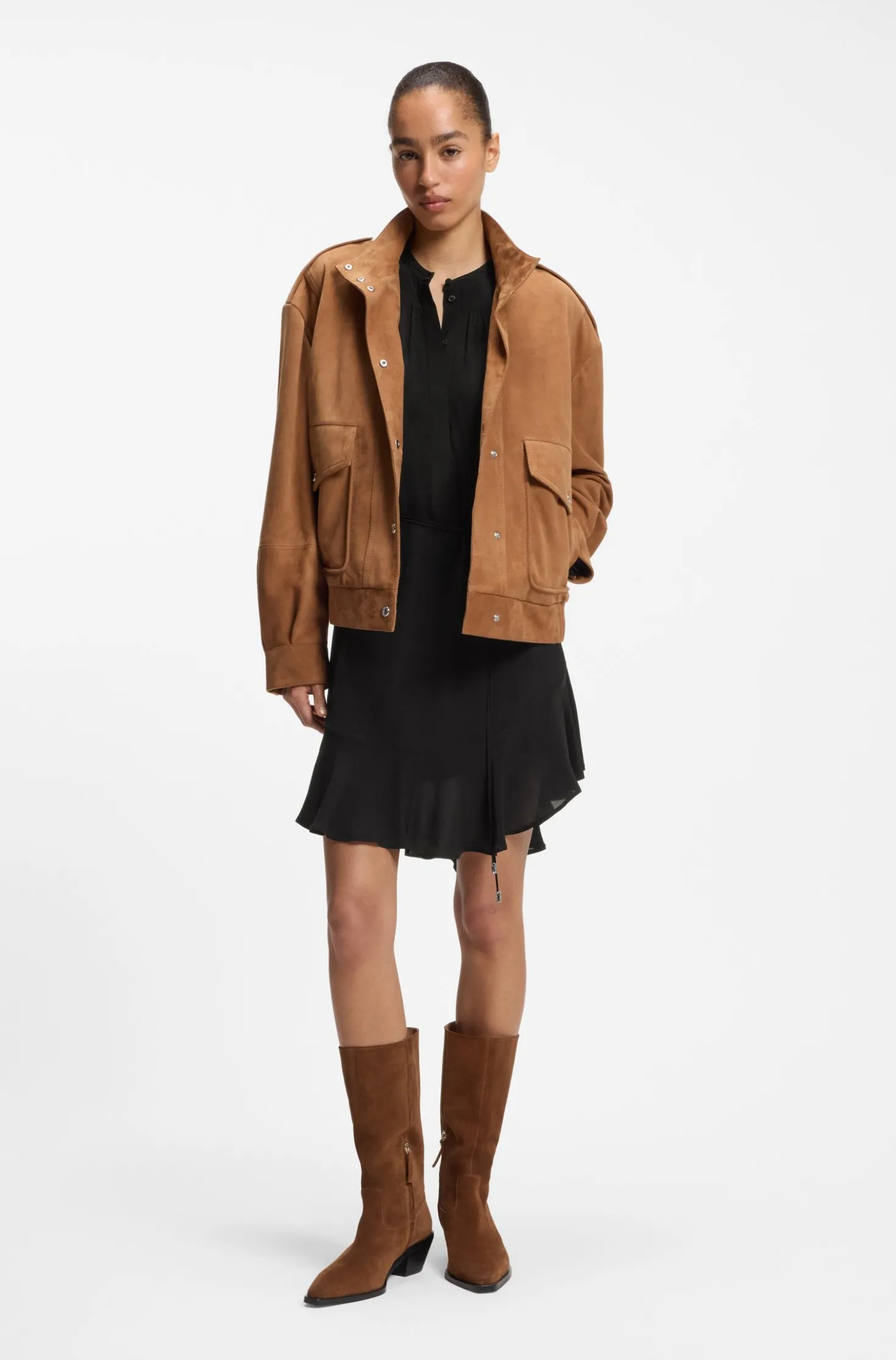 Shirt-style dress in crepe de chine