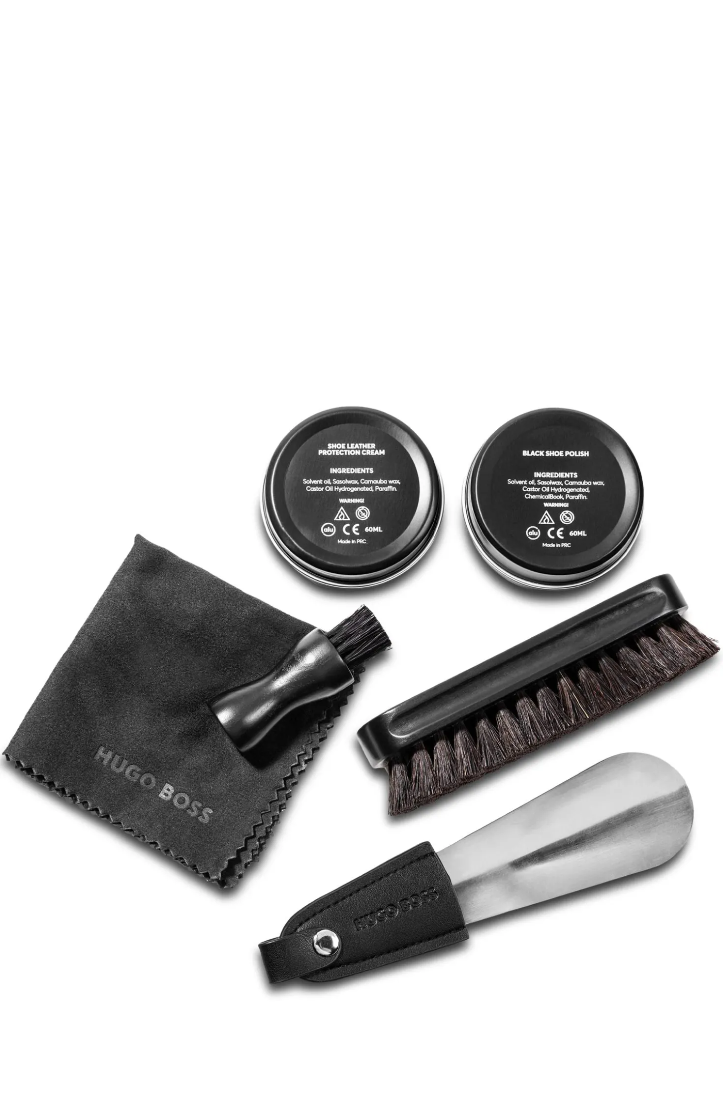 Shoe-care kit in grained faux-leather bag